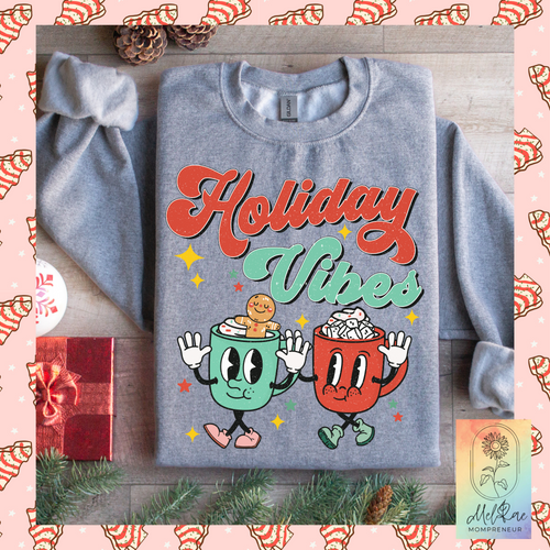 Vintage Holiday Vibes hot coco crew neck | Holiday Crew neck | Retro Hot Coco Crewneck