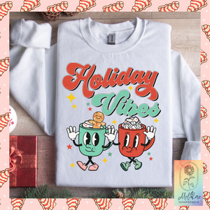 Vintage Holiday Vibes hot coco crew neck | Holiday Crew neck | Retro Hot Coco Crewneck