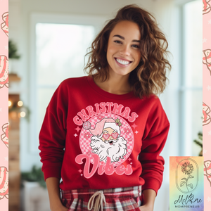 Boojee Retro Pink Santa Christmas Crew Neck | Pink Christmas | Retro Santa