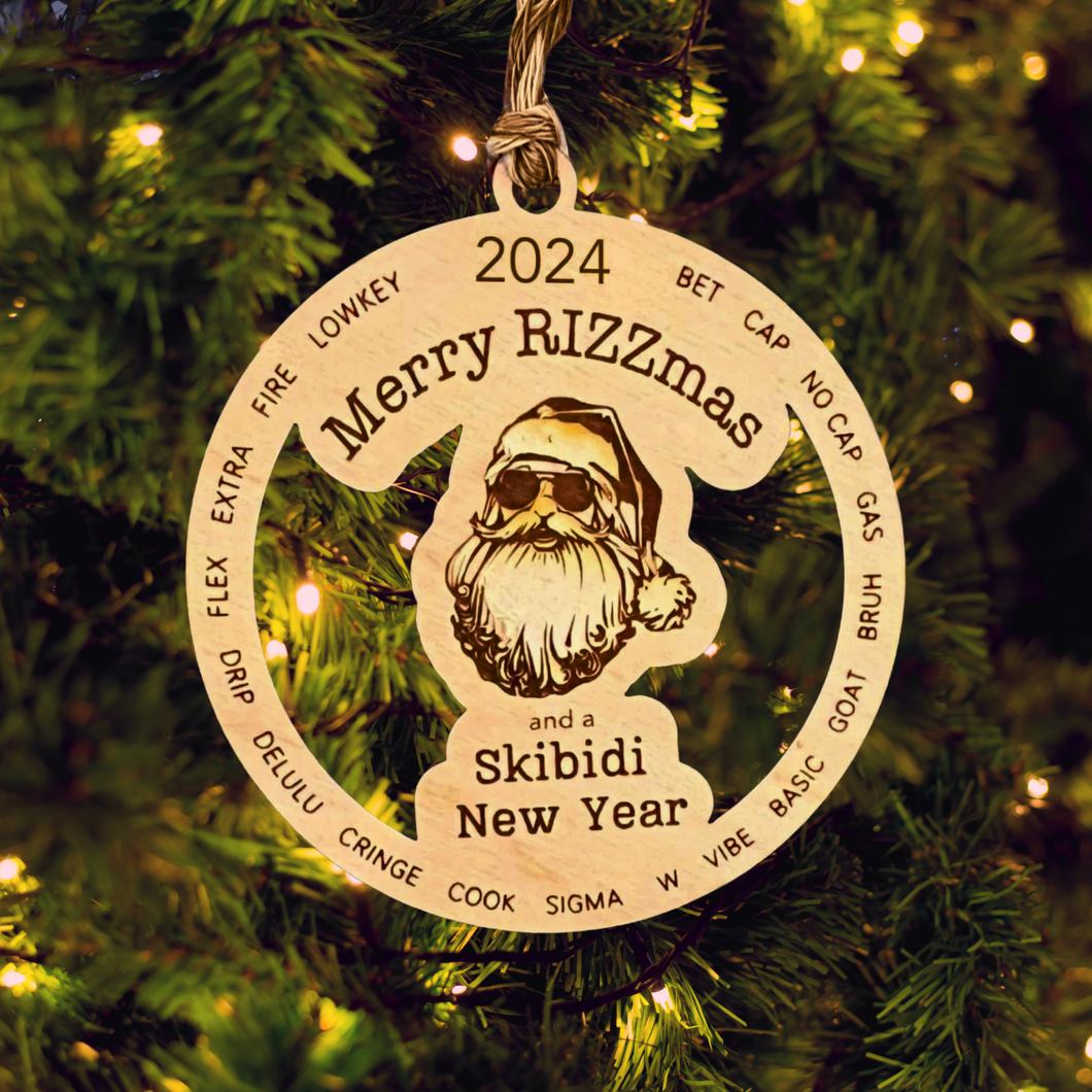 Merry Rizzmas and a Skibidi New Year ornament